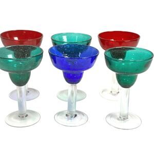 Vibrant Colorful Heavy Bubble Glass Margarita Glasses-Set of 6-Fun and Festive!